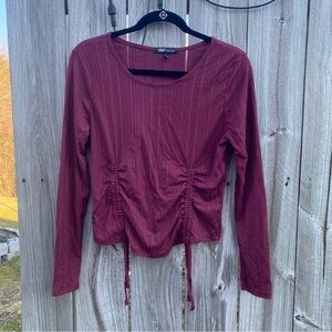 YMI‎ Burgundy Long Sleeve Gathered Top